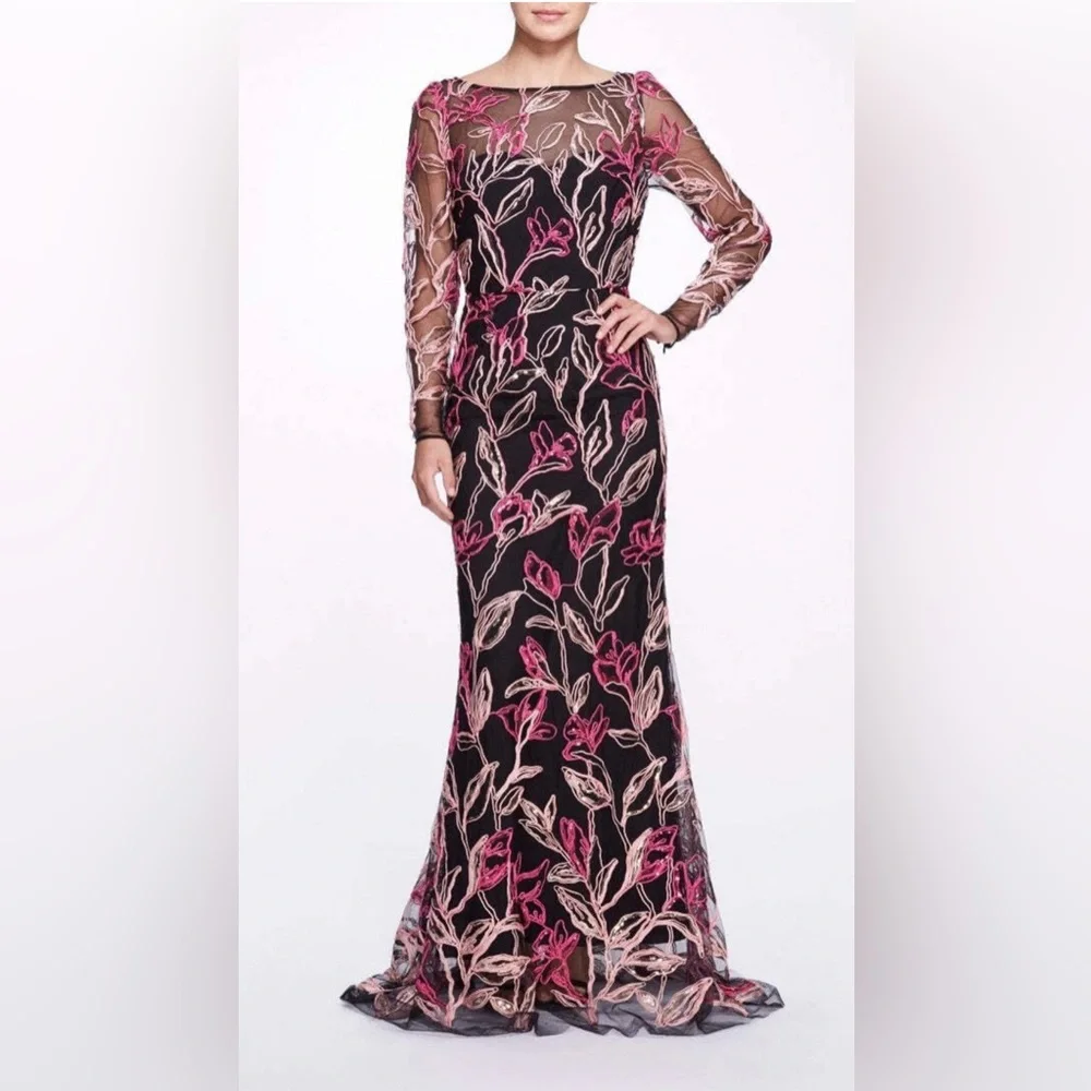 MARCHESA NOTTE***Elegant Floral Long Sleeve Maxi Dress Gown***US 6 $1295 - Picture 1 of 14